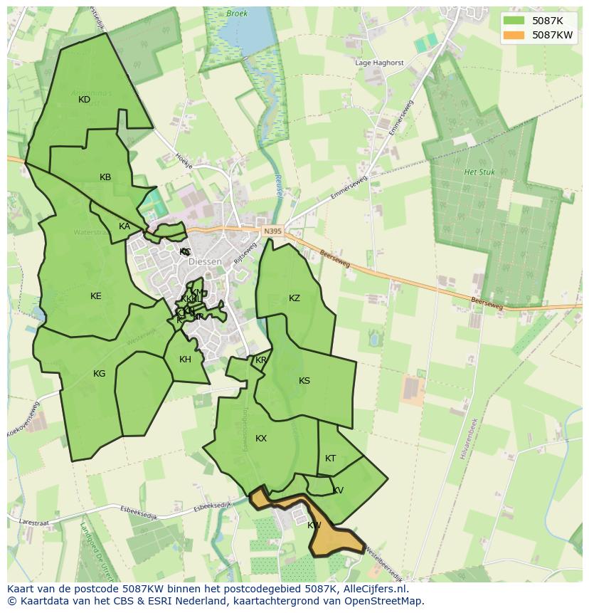 Afbeelding van het postcodegebied 5087 KW op de kaart.