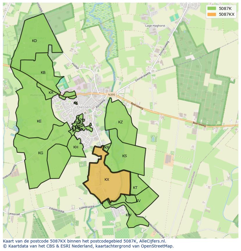 Afbeelding van het postcodegebied 5087 KX op de kaart.