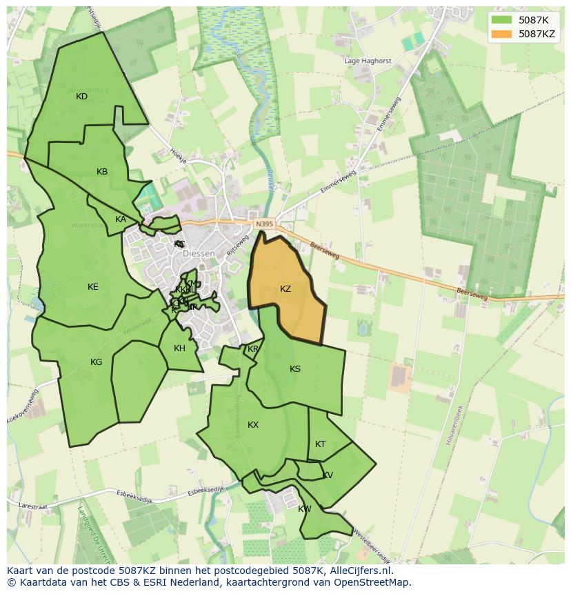 Afbeelding van het postcodegebied 5087 KZ op de kaart.