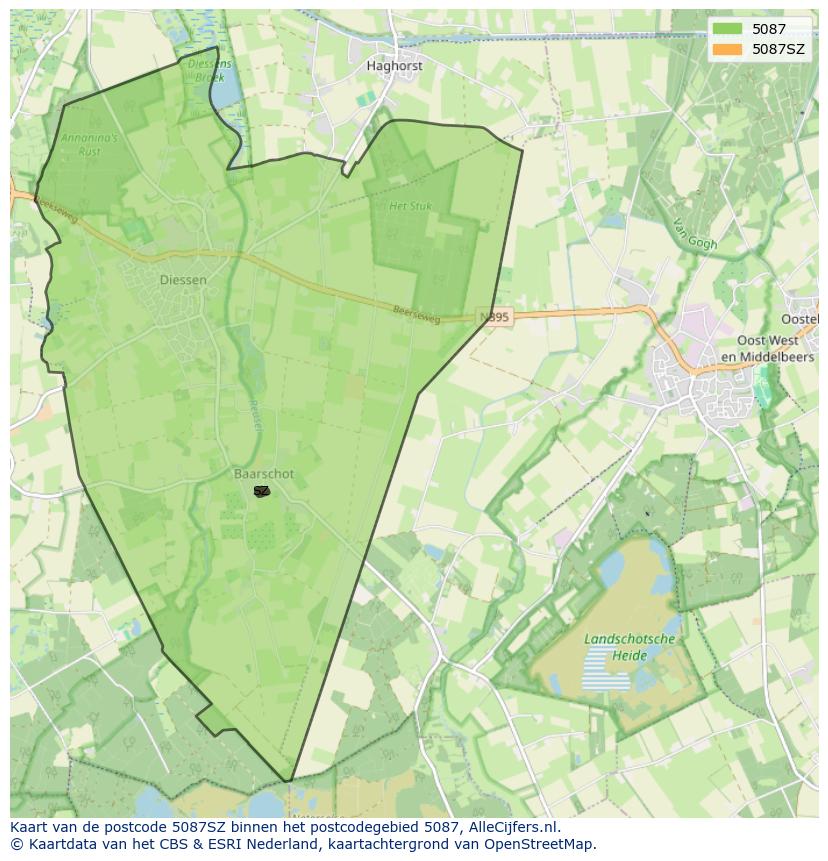 Afbeelding van het postcodegebied 5087 SZ op de kaart.