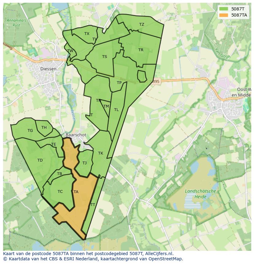 Afbeelding van het postcodegebied 5087 TA op de kaart.