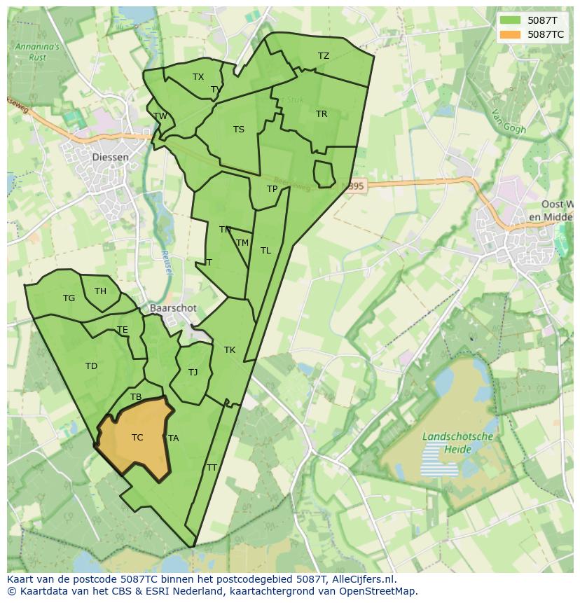 Afbeelding van het postcodegebied 5087 TC op de kaart.