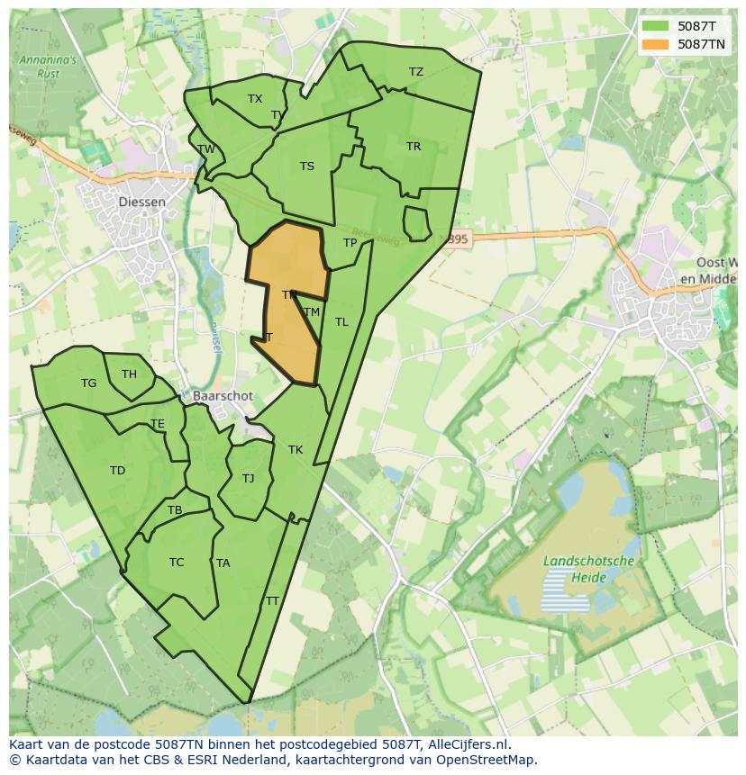 Afbeelding van het postcodegebied 5087 TN op de kaart.