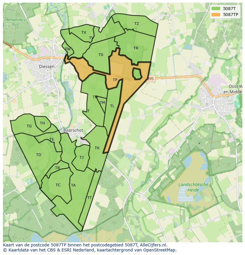 Afbeelding van het postcodegebied 5087 TP op de kaart.