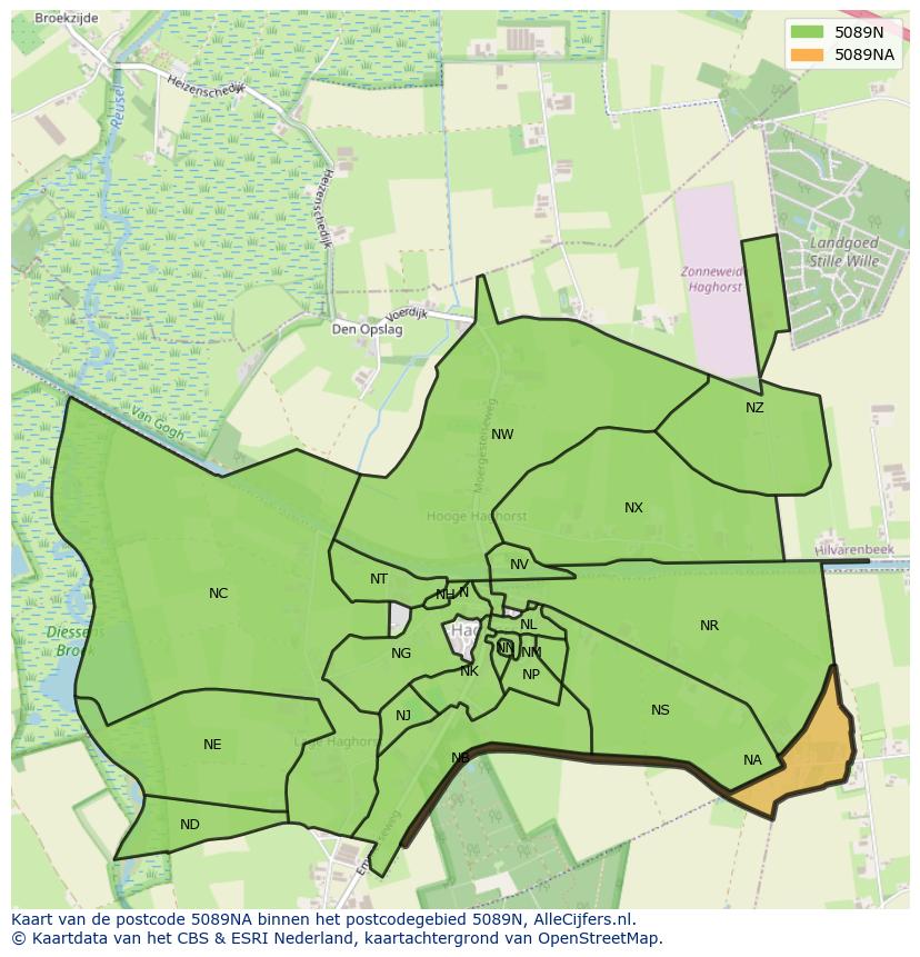 Afbeelding van het postcodegebied 5089 NA op de kaart.