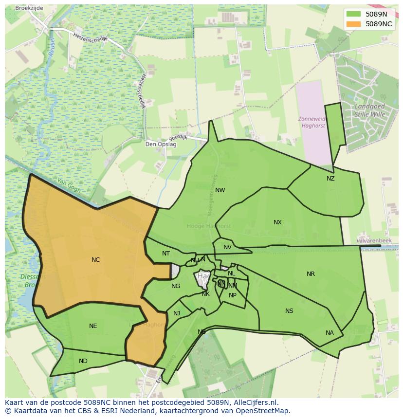 Afbeelding van het postcodegebied 5089 NC op de kaart.