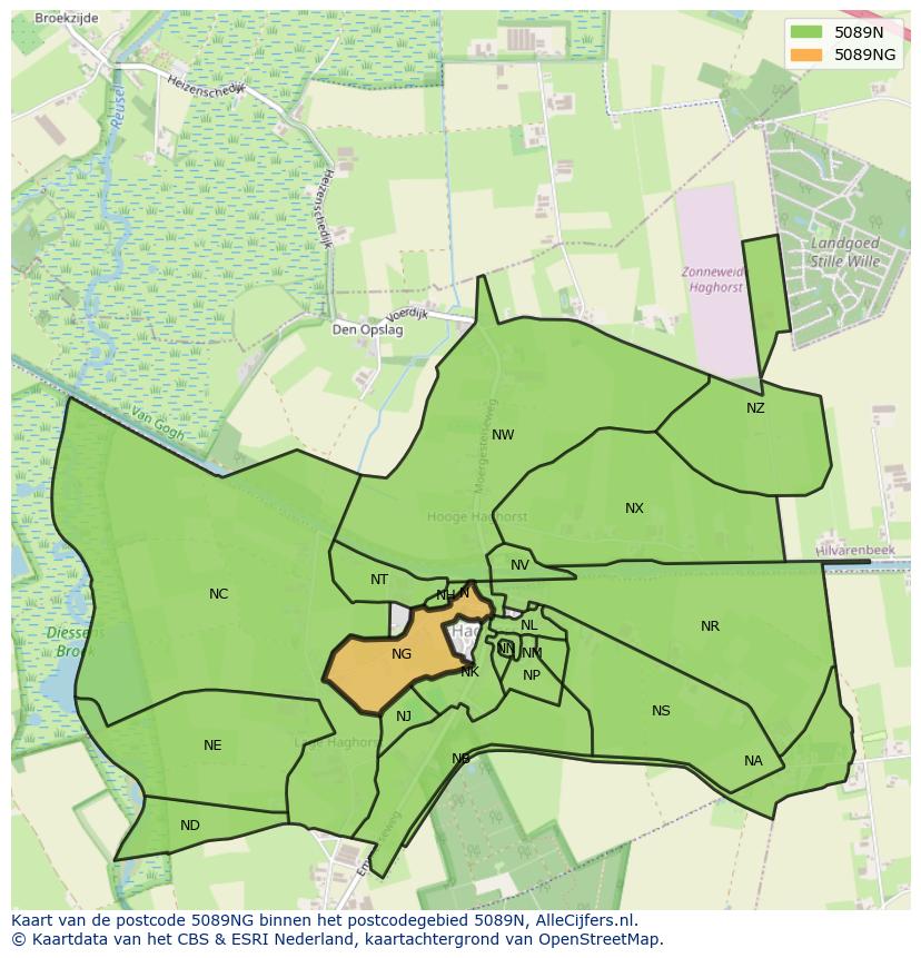 Afbeelding van het postcodegebied 5089 NG op de kaart.