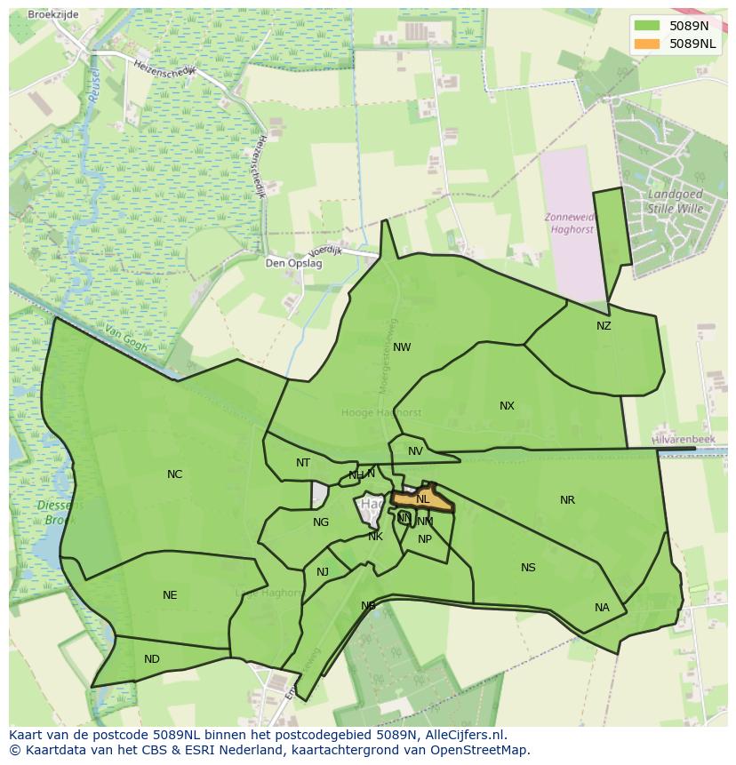 Afbeelding van het postcodegebied 5089 NL op de kaart.