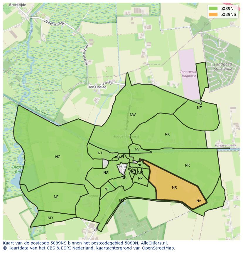 Afbeelding van het postcodegebied 5089 NS op de kaart.