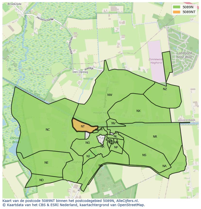Afbeelding van het postcodegebied 5089 NT op de kaart.