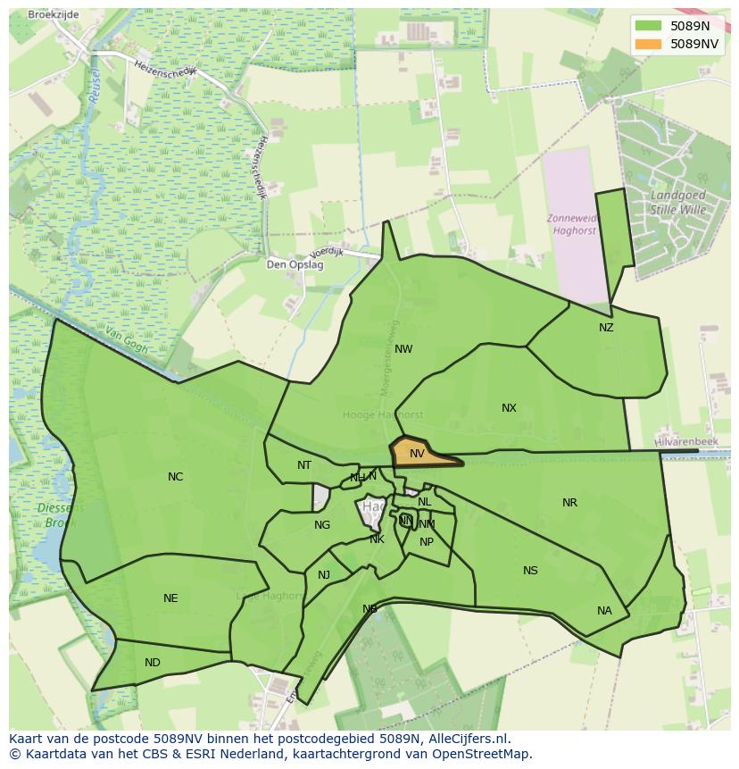 Afbeelding van het postcodegebied 5089 NV op de kaart.