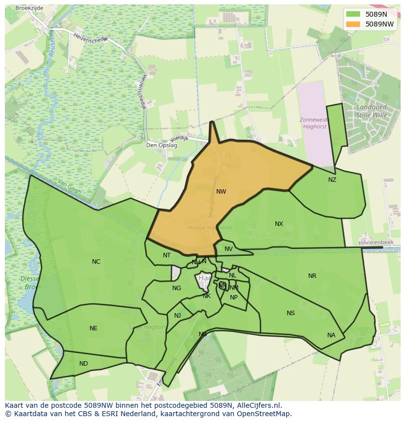 Afbeelding van het postcodegebied 5089 NW op de kaart.
