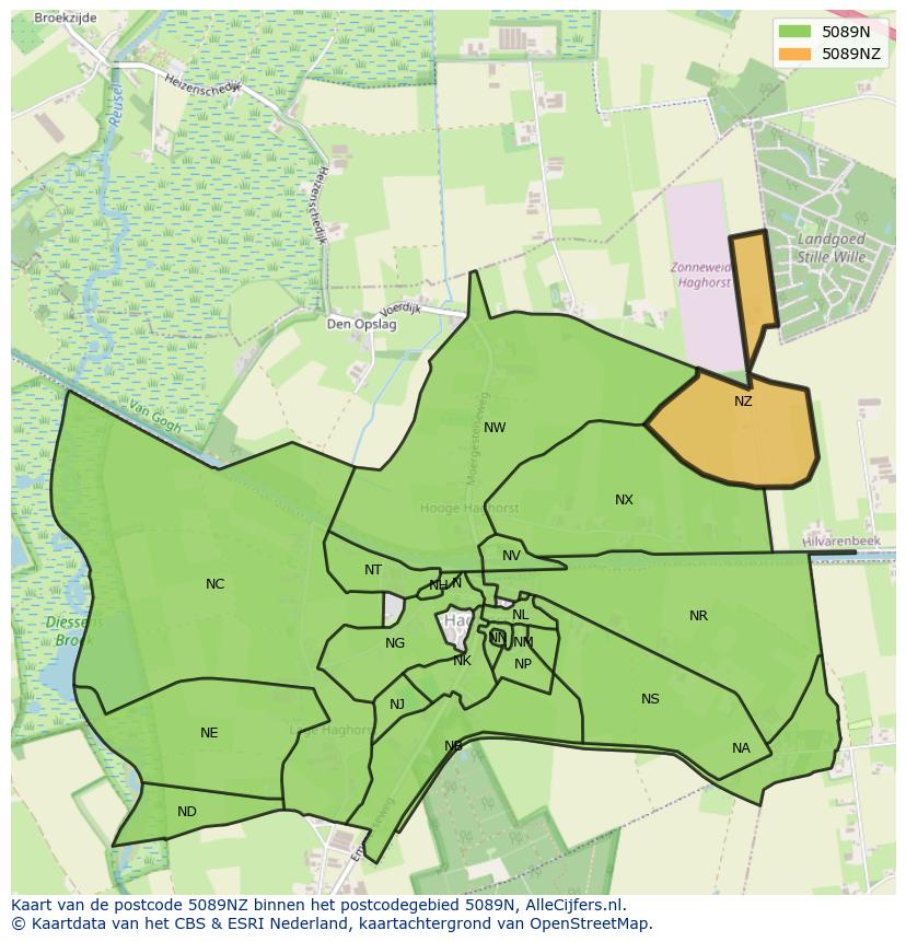 Afbeelding van het postcodegebied 5089 NZ op de kaart.
