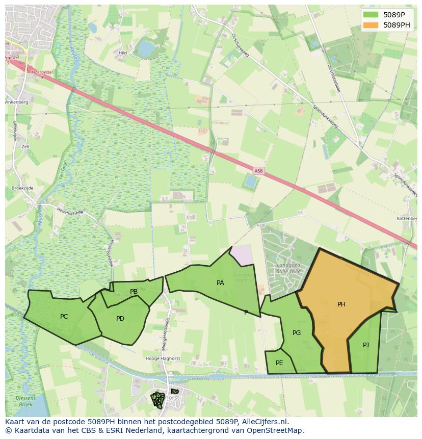 Afbeelding van het postcodegebied 5089 PH op de kaart.