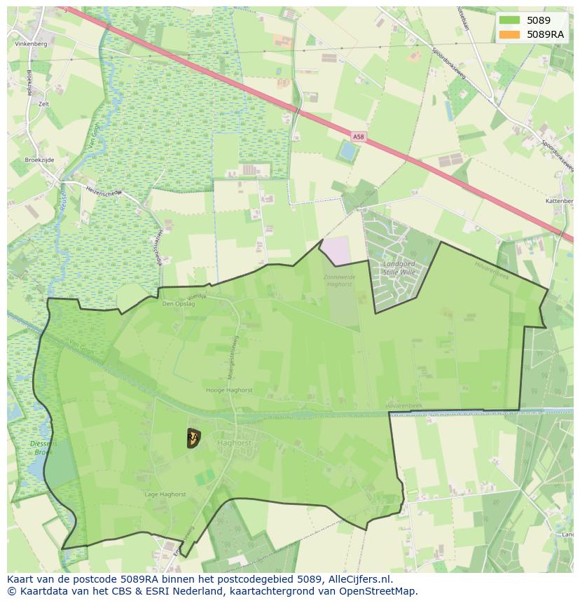 Afbeelding van het postcodegebied 5089 RA op de kaart.