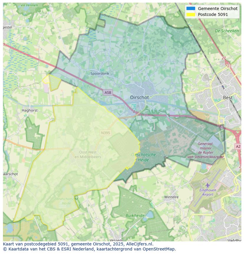 Afbeelding van het postcodegebied 5091 op de kaart.