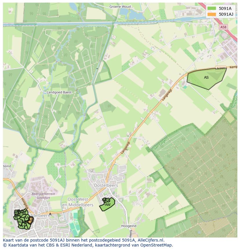 Afbeelding van het postcodegebied 5091 AJ op de kaart.