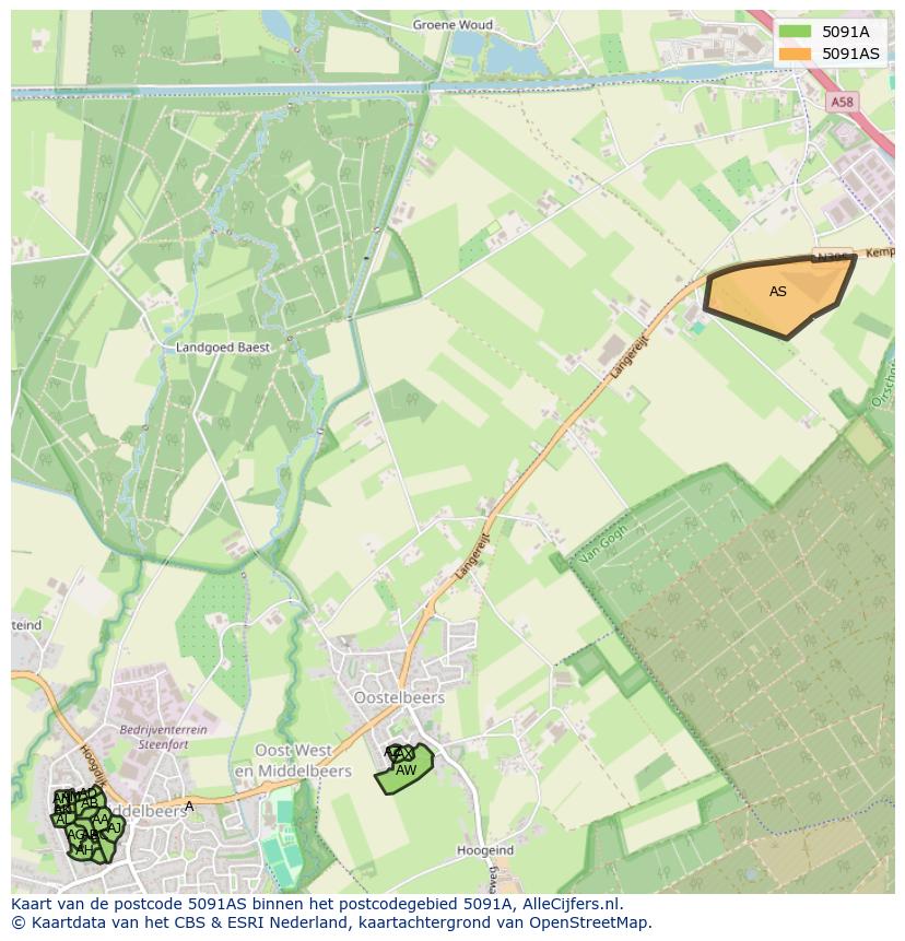 Afbeelding van het postcodegebied 5091 AS op de kaart.