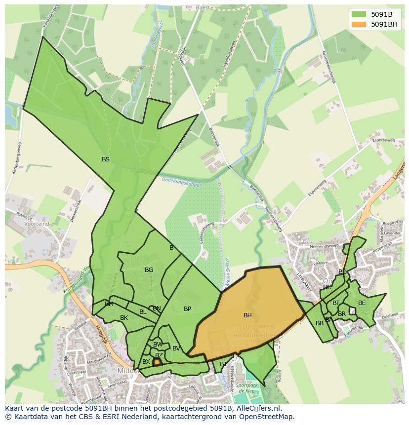 Afbeelding van het postcodegebied 5091 BH op de kaart.