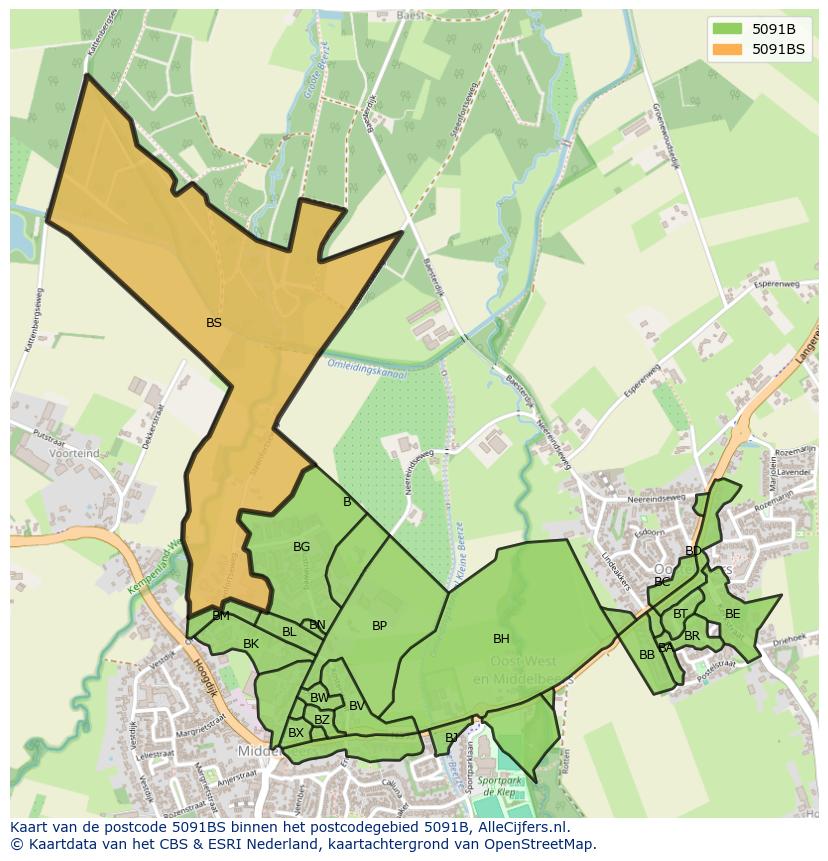 Afbeelding van het postcodegebied 5091 BS op de kaart.
