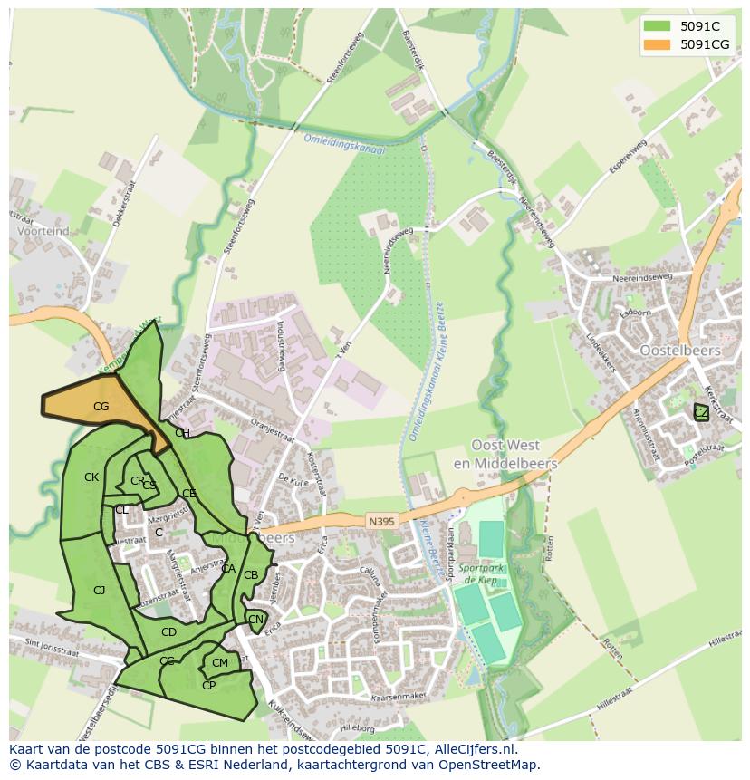 Afbeelding van het postcodegebied 5091 CG op de kaart.