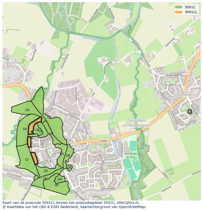 Afbeelding van het postcodegebied 5091 CL op de kaart.