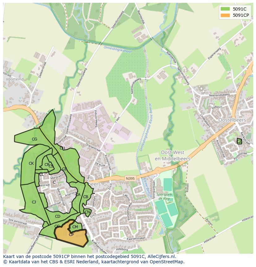 Afbeelding van het postcodegebied 5091 CP op de kaart.