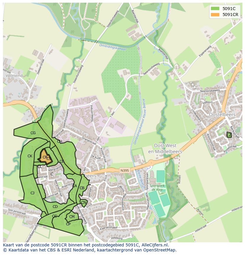 Afbeelding van het postcodegebied 5091 CR op de kaart.