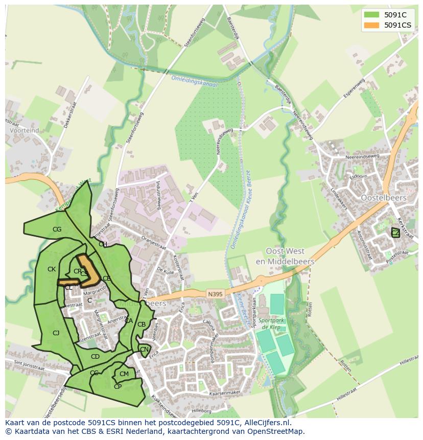 Afbeelding van het postcodegebied 5091 CS op de kaart.