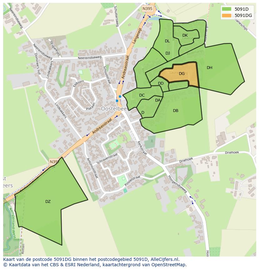 Afbeelding van het postcodegebied 5091 DG op de kaart.
