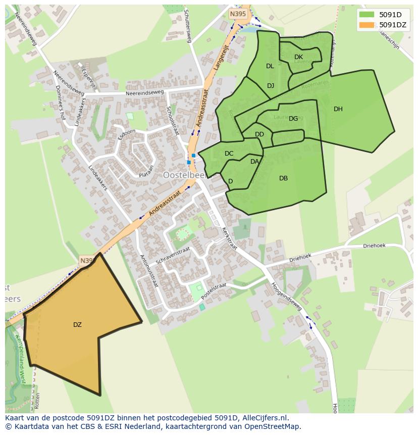 Afbeelding van het postcodegebied 5091 DZ op de kaart.