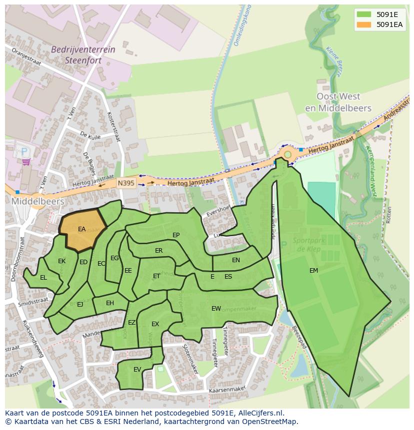 Afbeelding van het postcodegebied 5091 EA op de kaart.
