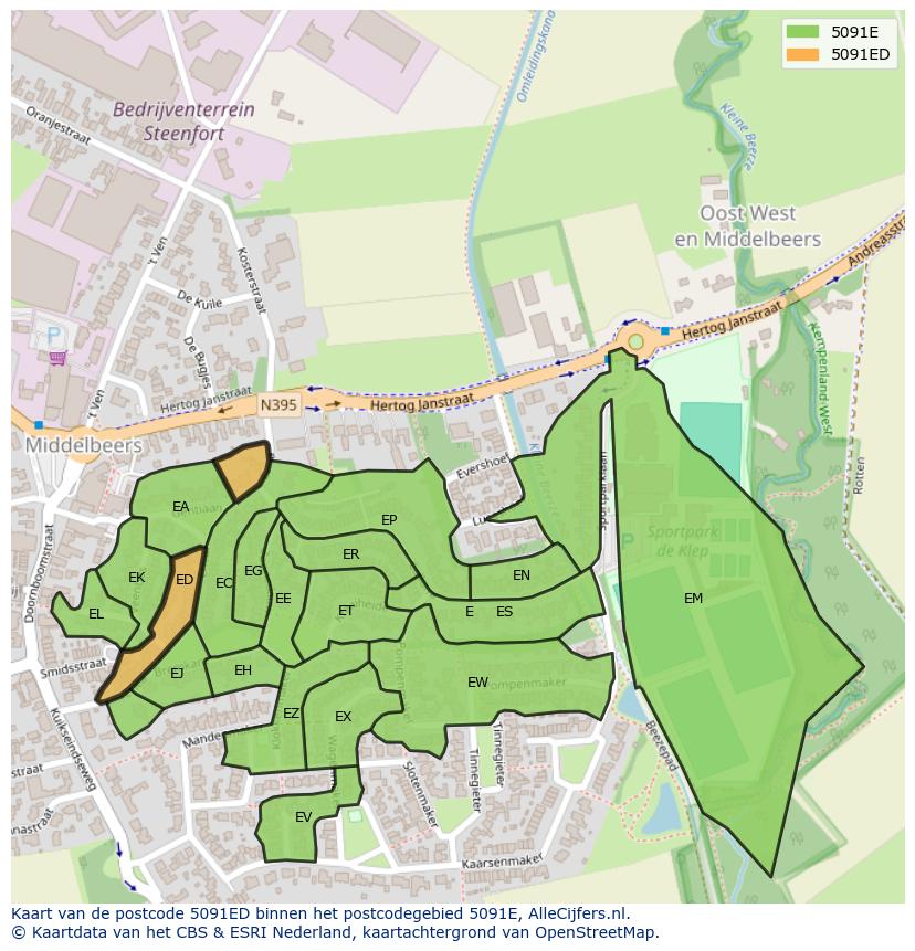 Afbeelding van het postcodegebied 5091 ED op de kaart.