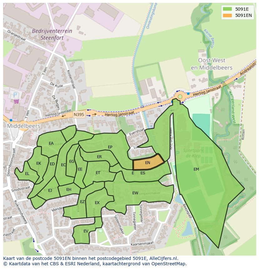 Afbeelding van het postcodegebied 5091 EN op de kaart.