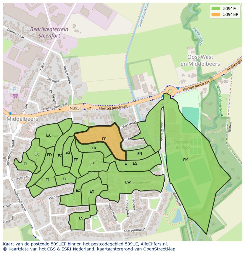 Afbeelding van het postcodegebied 5091 EP op de kaart.