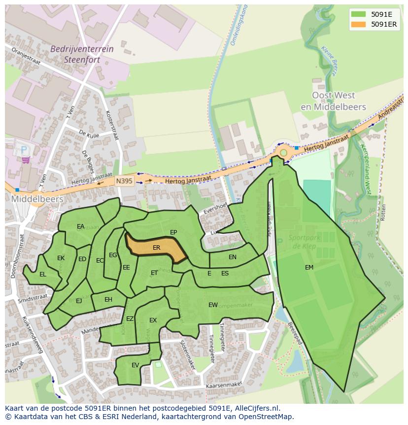 Afbeelding van het postcodegebied 5091 ER op de kaart.