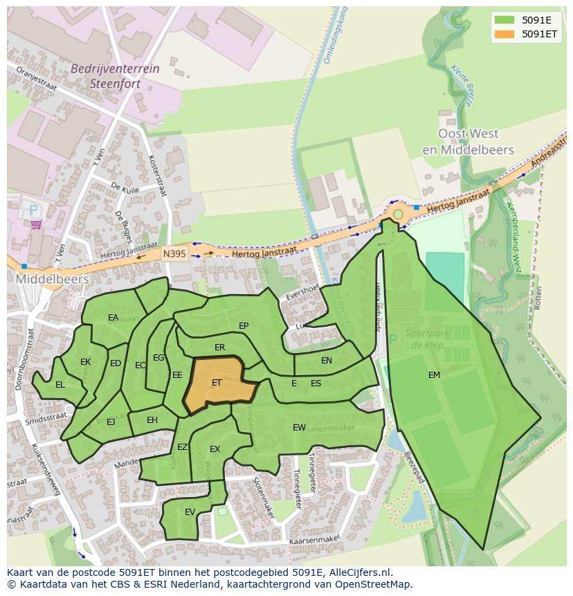Afbeelding van het postcodegebied 5091 ET op de kaart.