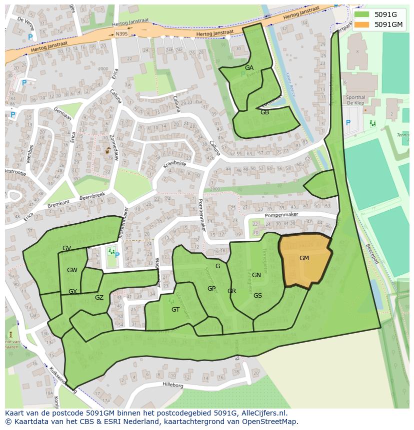 Afbeelding van het postcodegebied 5091 GM op de kaart.