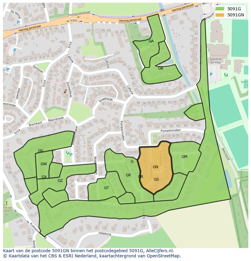 Afbeelding van het postcodegebied 5091 GN op de kaart.