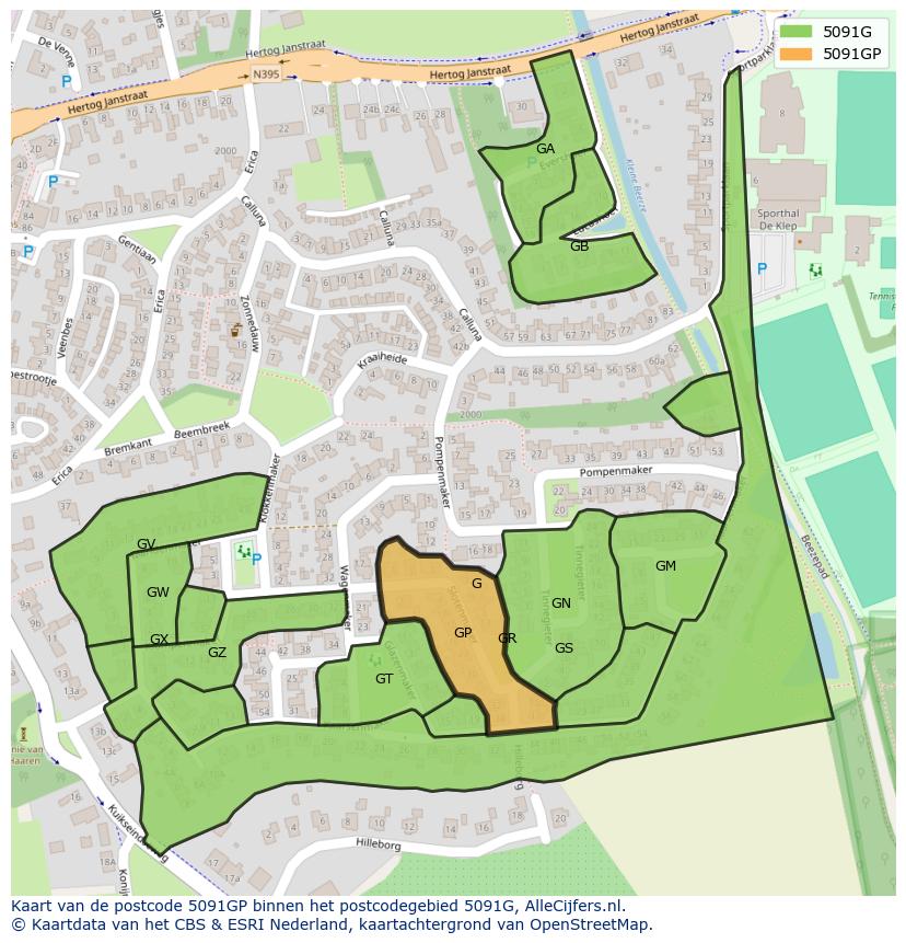 Afbeelding van het postcodegebied 5091 GP op de kaart.