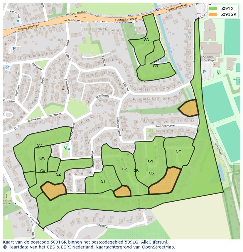 Afbeelding van het postcodegebied 5091 GR op de kaart.