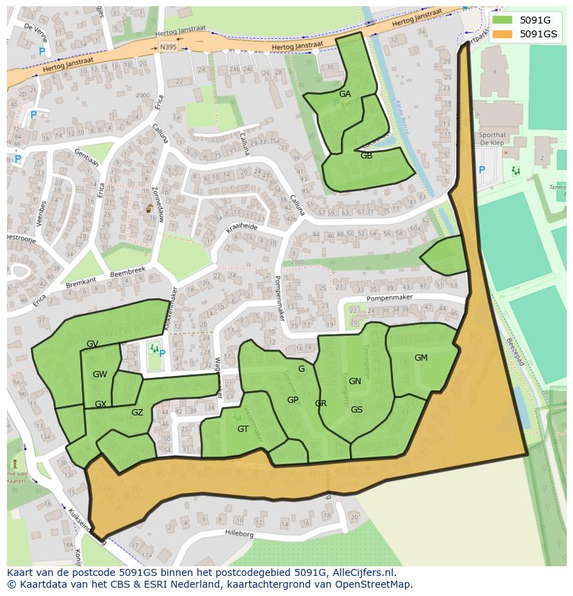 Afbeelding van het postcodegebied 5091 GS op de kaart.