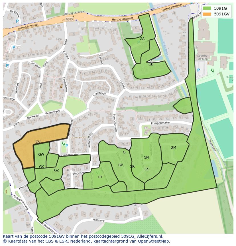Afbeelding van het postcodegebied 5091 GV op de kaart.