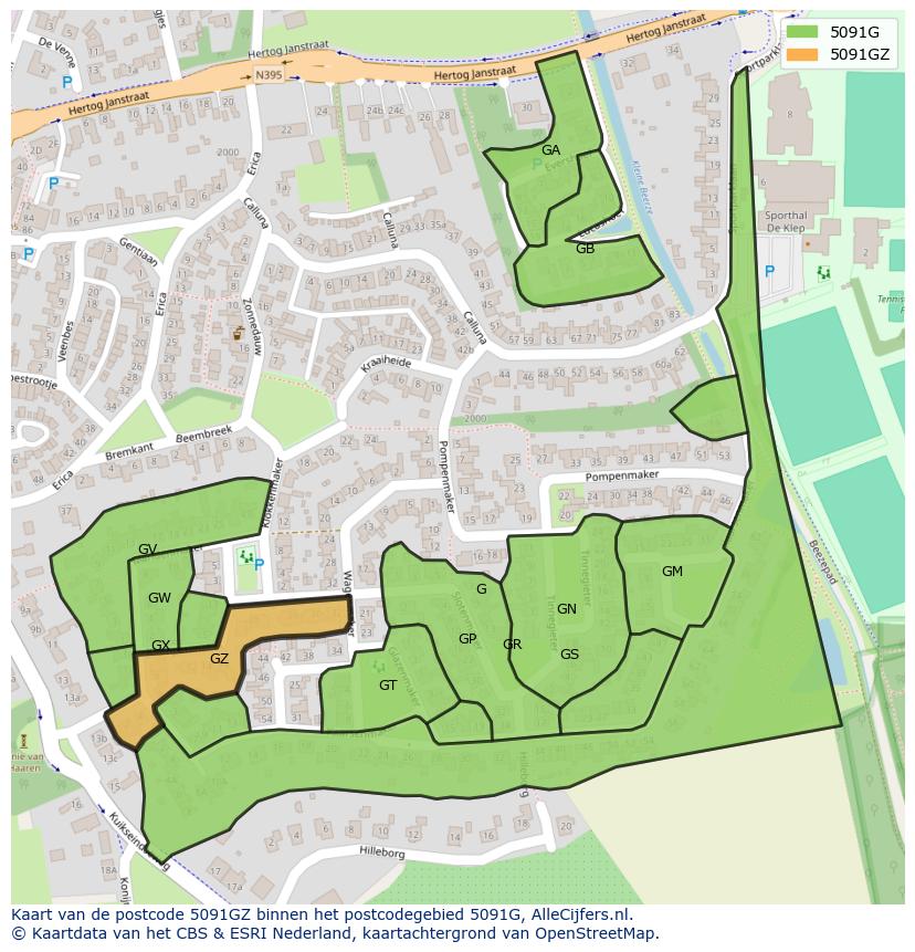 Afbeelding van het postcodegebied 5091 GZ op de kaart.