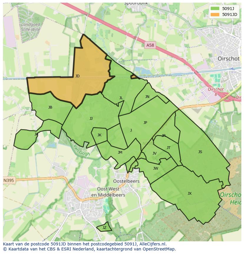 Afbeelding van het postcodegebied 5091 JD op de kaart.
