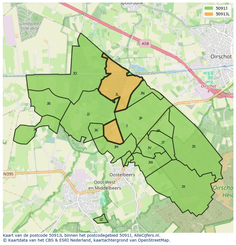 Afbeelding van het postcodegebied 5091 JL op de kaart.