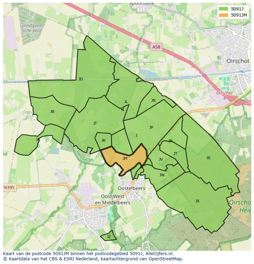 Afbeelding van het postcodegebied 5091 JM op de kaart.