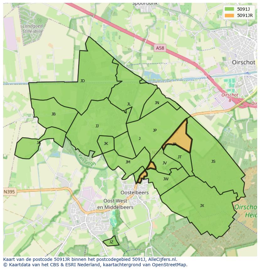 Afbeelding van het postcodegebied 5091 JR op de kaart.