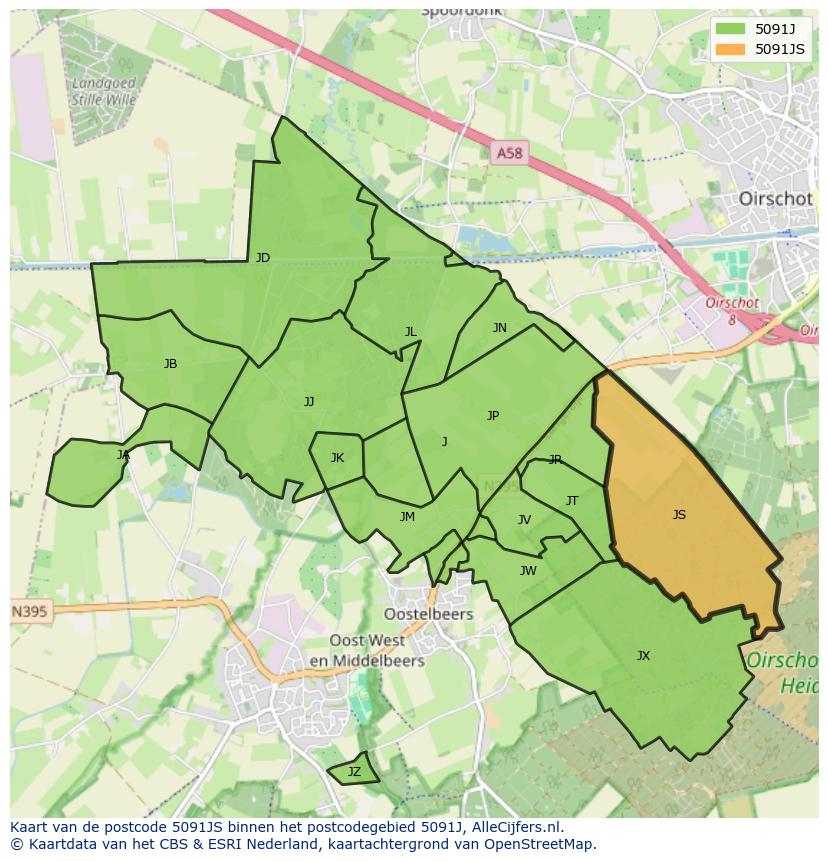 Afbeelding van het postcodegebied 5091 JS op de kaart.