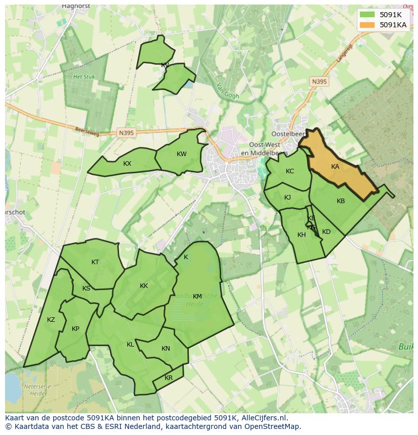 Afbeelding van het postcodegebied 5091 KA op de kaart.